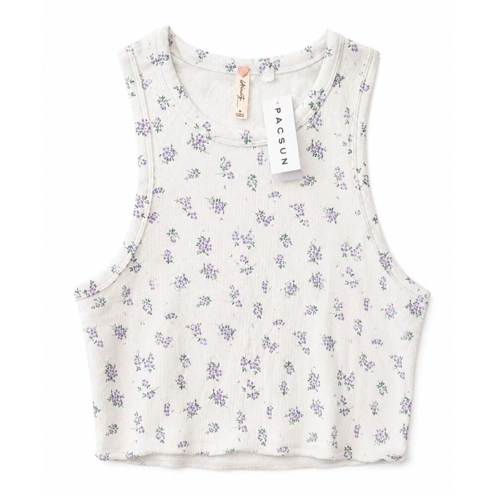 PacSun Floral Crop Top Tank High Neck Ditsy Flower Ribbed Knit Coquette Small S